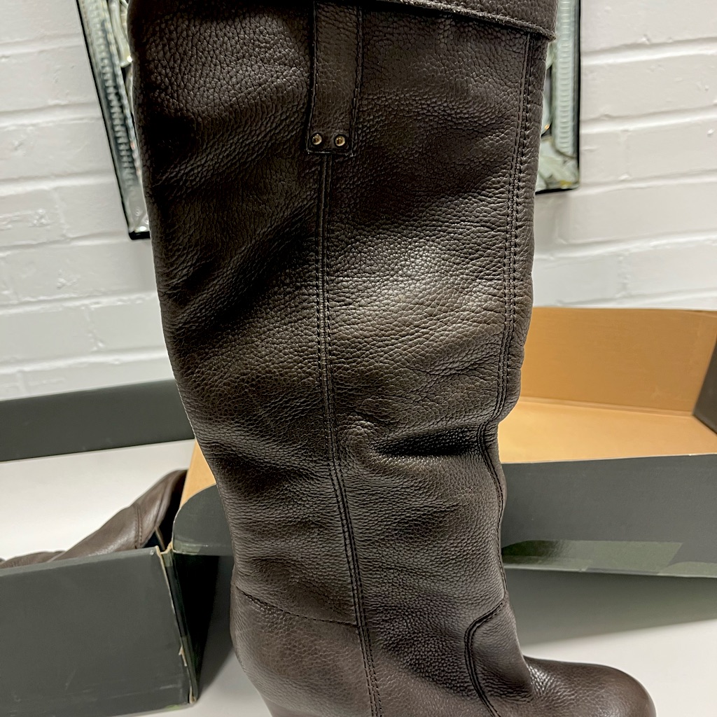 Miss Sixty Olive Brown Leather Stacked Heal Newused2x Rounded Toe Gorgeous Boot